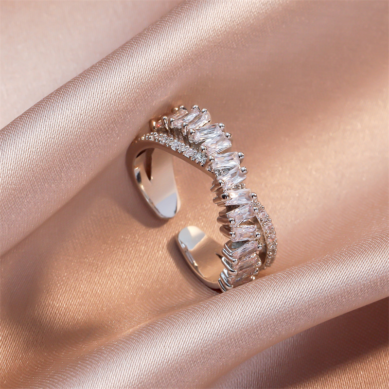 10g Weight Zircon Inlay Material Geometric Double Ring Copper Elegant Streetwear Open Rings Rings