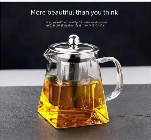 Four-sided glass teapot, high borosilicate public teapot, stove-top tea brewing pot, stainless steel with filter mesh, high-temperature glass teapot, flower tea pot