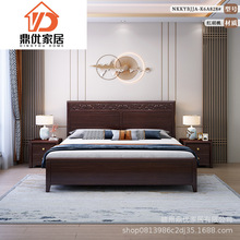新中式硬靠背实木床框架储物别墅公寓现代简约卧室家具双人床批发