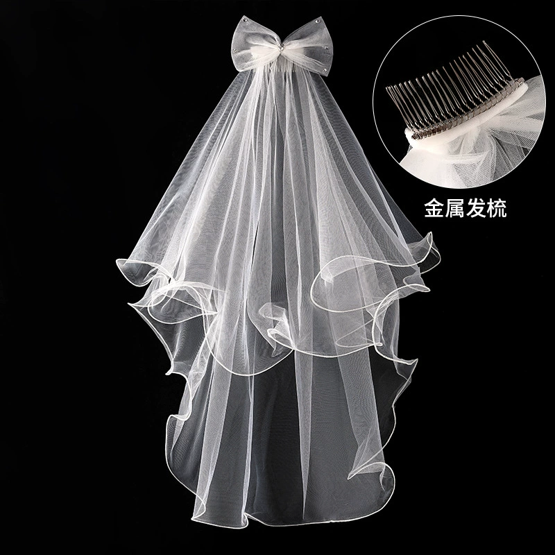 Bride's wedding wedding camera camera, butterfly rolled two -layer children's party veil sticky drill short small veil