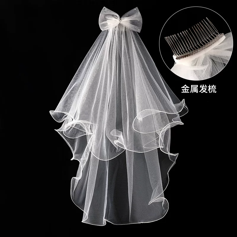 Bride's wedding wedding camera camera, butterfly rolled two -layer children's party veil sticky drill short small veil