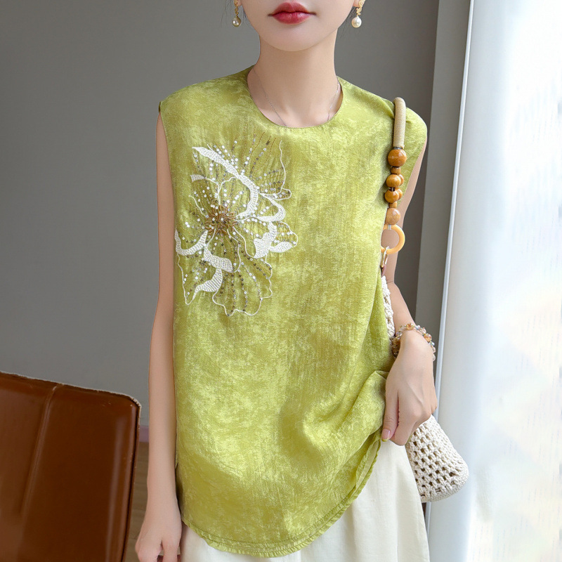 Summer elegant shirt sleevless with a round collar