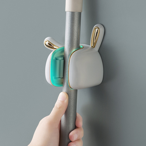 Light luxury little white rabbit mop rack bathroom punch-free wall-mounted broom storage rack adhesive strong hook snap fastener
