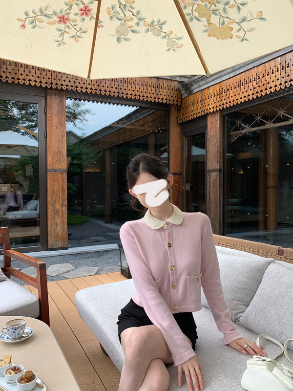 早安樊樊「乖甜coco」美丽诺羊毛娃娃领针织衫韩系早秋开衫外套女|undefined
