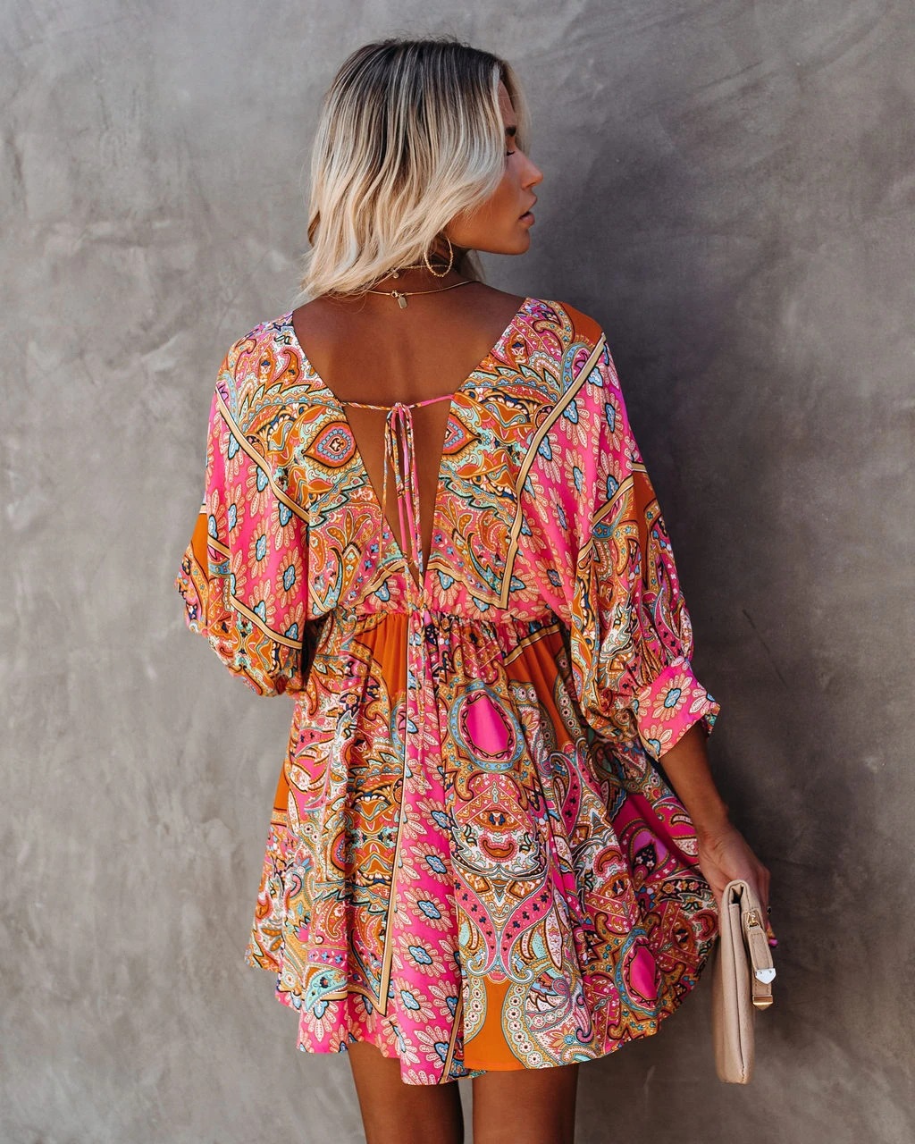 V-Neck Printed Bohemian Dress NSHMP106460