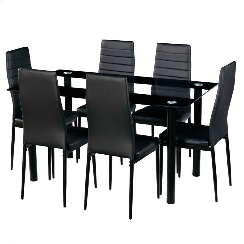 Exportación de comercio exterior de vidrio templado italiano mesa de comedor de lujo ligera casa pequeña mesa de comedor rectangular combinación de mesa y silla