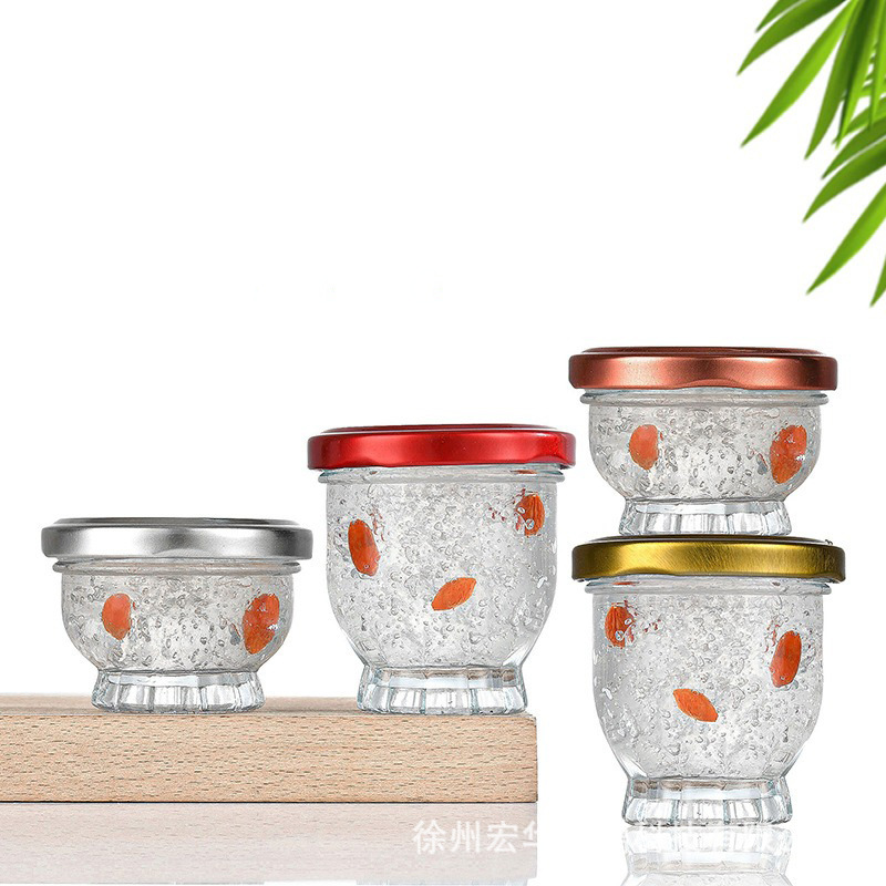 100ml密封莲花高颜值桃胶鲜炖燕窝瓶 透明玻璃甜品果酱蜂蜜分装瓶