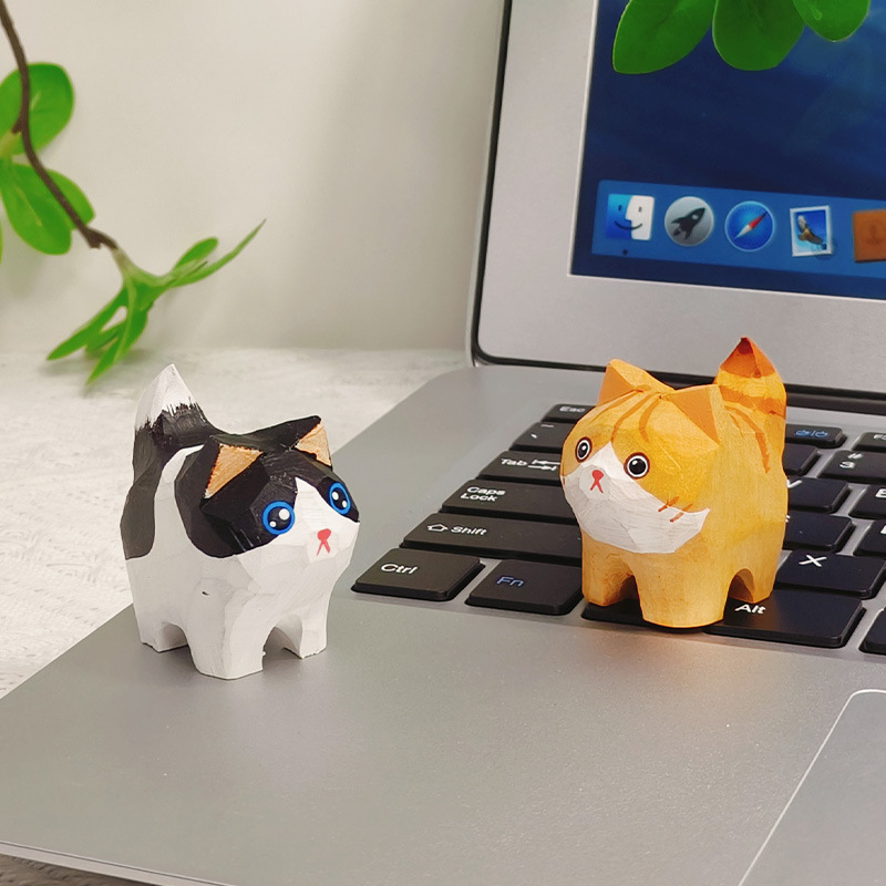 手工木雕布偶猫手办桌面摆件小猫小飞狗玩偶旅游工艺品批发环保实