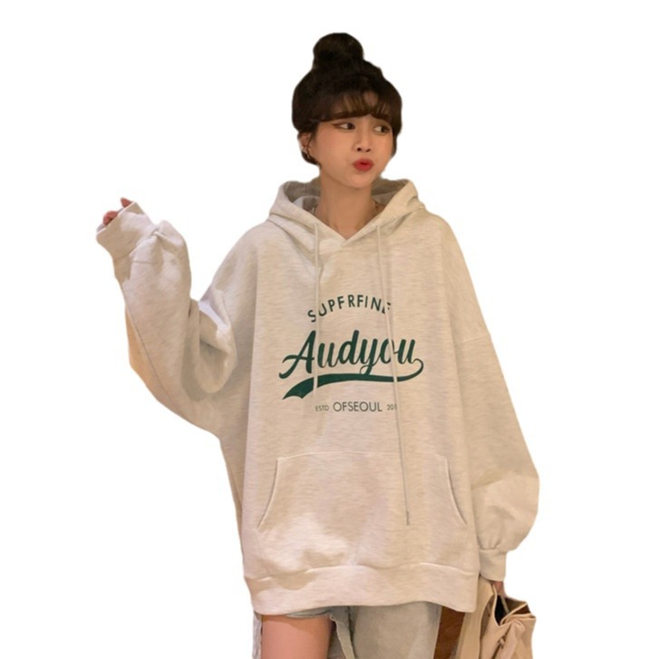 Sudera con Capucha Transfronteriza de Otoño/Invierno, Estilo Coreano, Estampado de Letras, Nuevo Modelo, con Forro Polar, Manga Larga, Top Multiusos de Moda