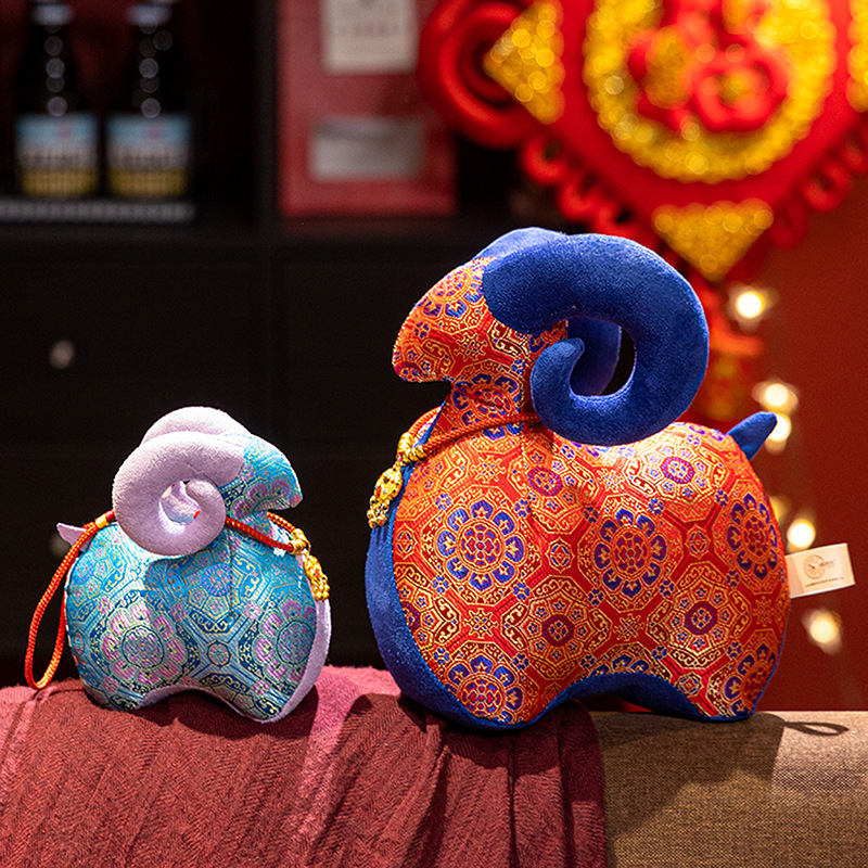 Year of the Sheep Mascot Plush Toy, Zodiac Sheep Doll, Ethnic Style Floral Cloth Lamb Doll, Gift Cloth Doll Wholesale