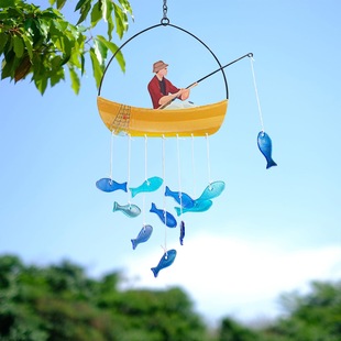 Cross-border Amazon Fishing Wind Bell Stained Glass Pendant Outdoor Courtyard Garden Decorative Metal Craft in stock