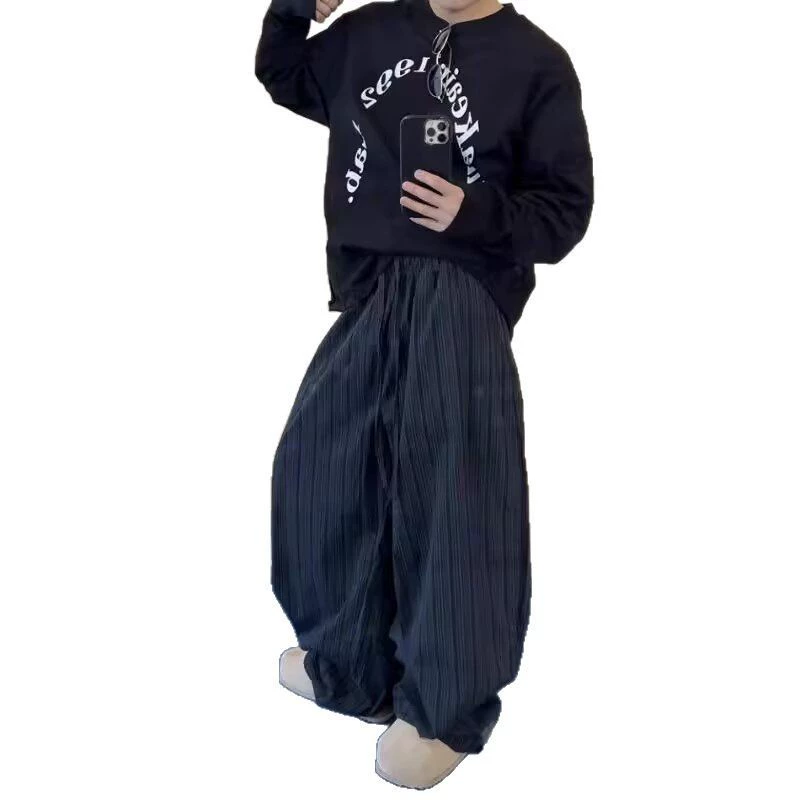 Black retro casual trousers, American style, oversize