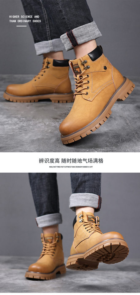 Bốt Martin nam da thật cổ điển kiểu Anh, gót vừa 3–5 cm, dây buộc phía trước, chống nước — Bông màu vàng 6863, Bông màu xám 6863, Màu vàng đơn 6863, Màu xám đơn 6863 chi tiết 16