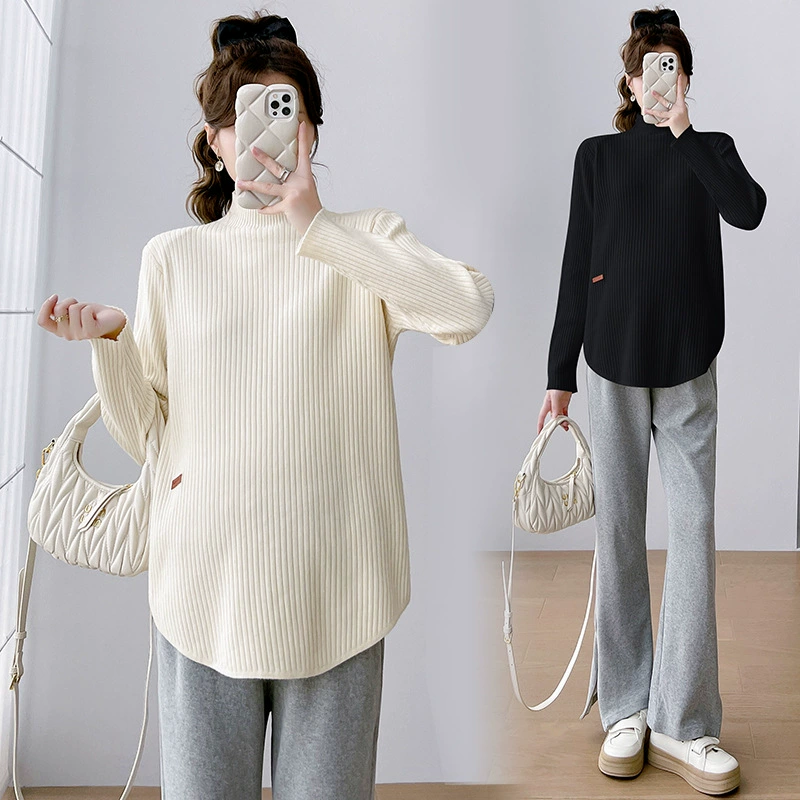 Новинка, вязаный свитер Real Shot для беременных, осенне-зимняя универсальная базовая рубашка, топ для беременных, рубашка для кормления грудью