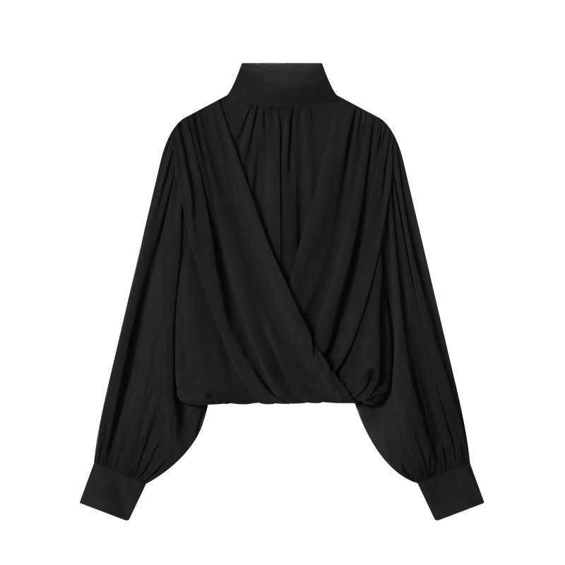 Cross-Border Foreign Trade Women's Clothing Wholesale: Flowing French Chiffon Tie-Front Loose Shirt, Balloon-Style Top 3666187