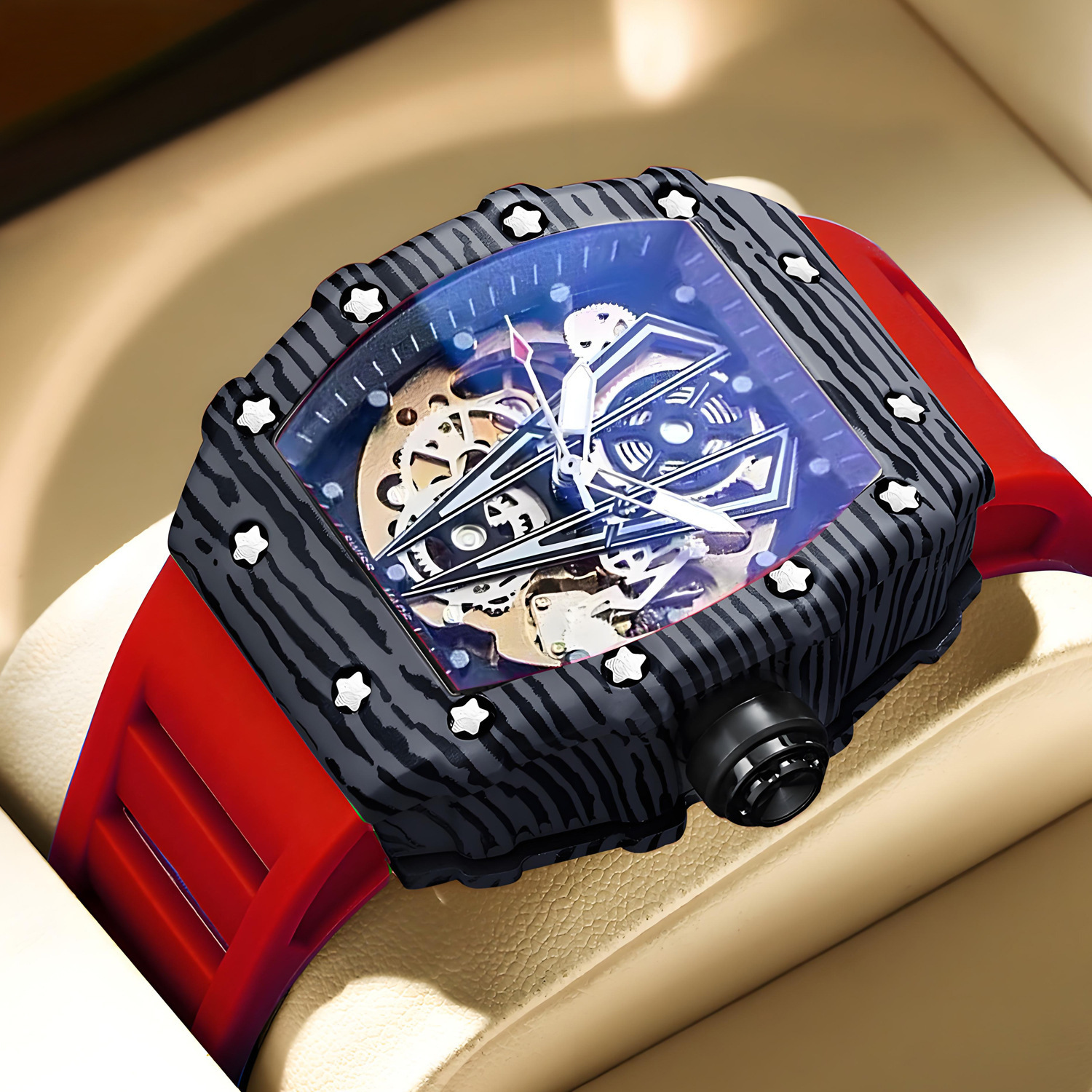 宾邦表跨境爆款全自动镂空机械表米勒时尚男士运动手表批发