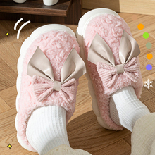 蝴蝶结棉拖鞋女5新秋冬季室内家居保暖防滑毛毛绒拖鞋女冬天