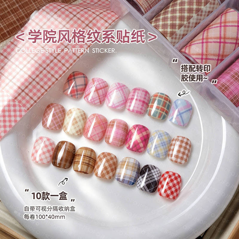Nail Art Plaid Transfer Paper, Maillard Brown, College Style Fabric Stripes, Nail Decoration Stickers, Transfer Nail Art Accessories
