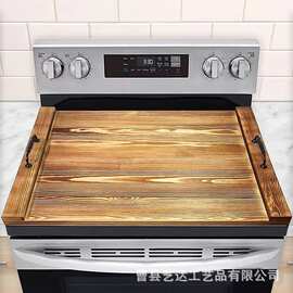 新款实木燃气灶盖板家用厨房灶台隔板炉灶板木质提手面包复古托盘