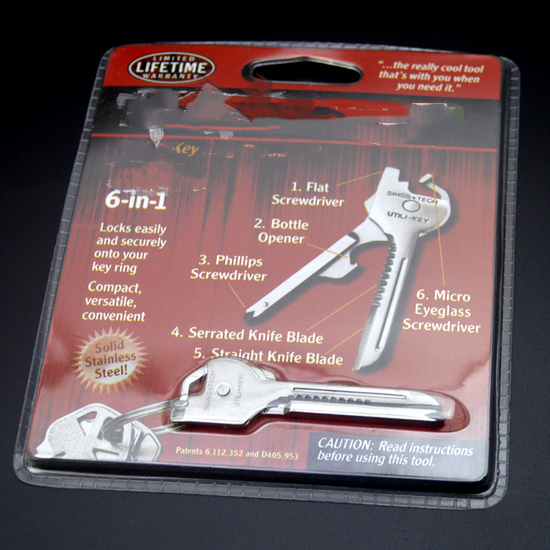 便携瑞士科技多功能钥匙小刀工具螺丝刀6合一折叠迷你小卡钳挂钩