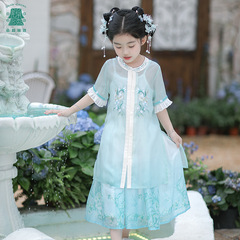 2024 Summer New Hanfu Children's Modified Chinese Style Child's Set National Style Half-Body Skirt Baby Tang Suit Set Wholesale