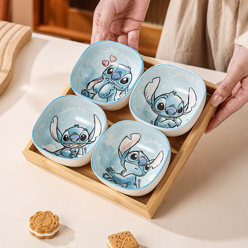 Disney Stitch Series Snack Plates Cartoon Bowls and Plates Rice Bowls Tableware Set Microwave Oven Housewarming Gift