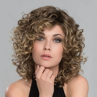 Cross-border supply Europe and the United States high temperature silk chemical fiber hair gradient short curly hair fluffy women's wig