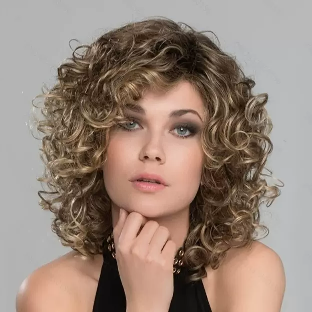 跨境货源 欧美高温丝化纤发 渐变色 短卷发 蓬松女假发