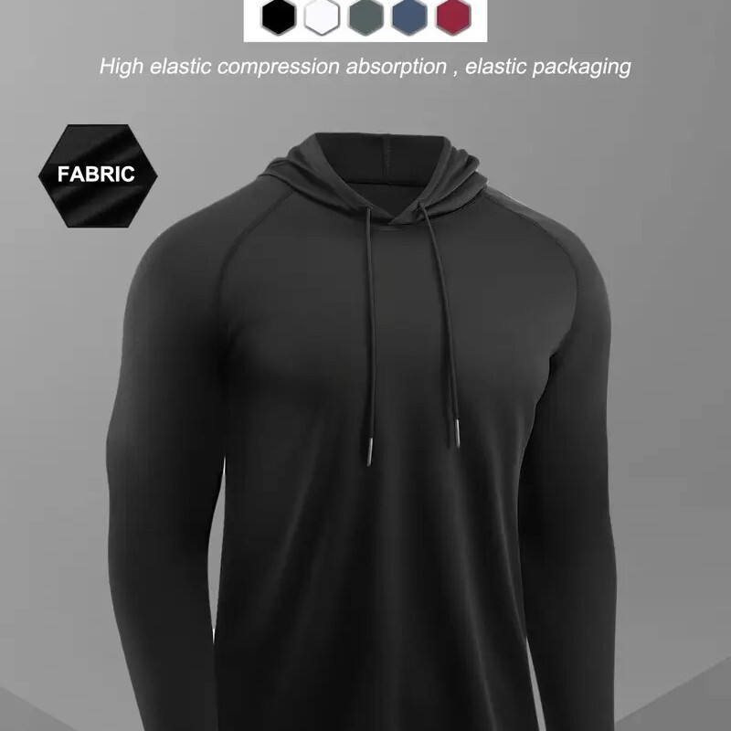 Amazon's Best-Selling Men's Autumn and Winter Sports Hooded Moisture-Absorbent Quick-Drying Fitness Clothing Tops Slim Running Training Long Sleeves