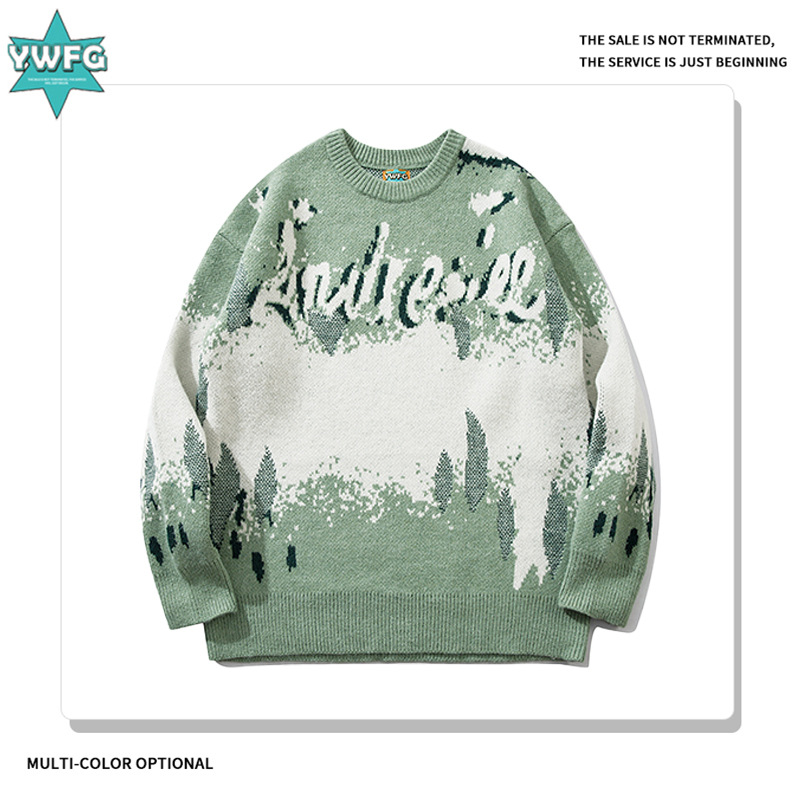YWFG ropa de mujer americana retro letras de otoño 2024 pareja alta versátil cuello redondo manga larga suéter de punto image 1
