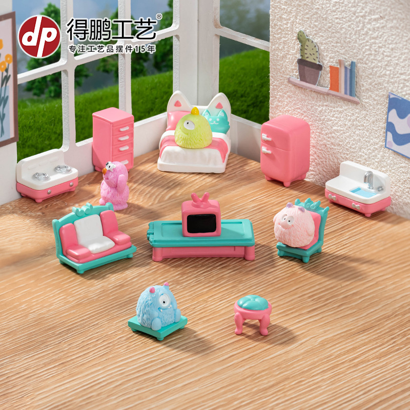 Micro Landscape Creative Furniture Ornaments Sofa Bed TV Refrigerator Resin Crafts DIY Doll House Desktop Ornaments