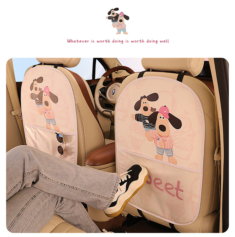 Cartoon Cute Lady Personalized Car Seat Back Anti-Kick Pad Car Seat Back Protection Pad Seat Strawberry Bear
