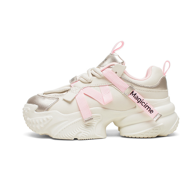 Zapatillas Augusden de suela gruesa para mujer, modelo nuevo de primavera 2026, estilo retro moderno de Hong Kong, zapatillas casuales rosas.