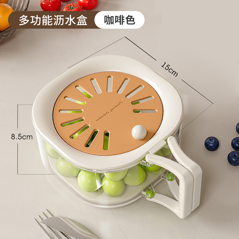 特別な大型排水バスケット、家庭用のかわいいフルーツバスケット、伸縮式水フィルター、蓋付きツーインワン増粘脱水野菜洗いバスケット|undefined