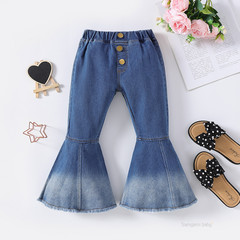 Cross-border kids' clothing: Trendy European & American-style denim patchwork flared pants for petite and medium-sized children—wholesale available, direct shipping on single items