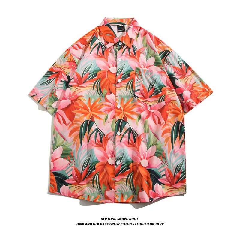 Camisa con botones de solapa suelta de manga larga de todo fósforo de la calle para hombres Venta caliente Flor colorida Impresión digital 3D