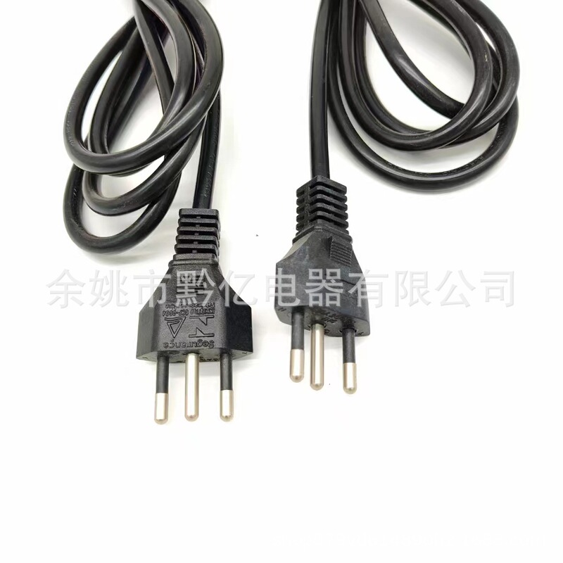 Factory supply Brazil plug power cord Italy three-pin plug extension cord Brazil plug tail connection