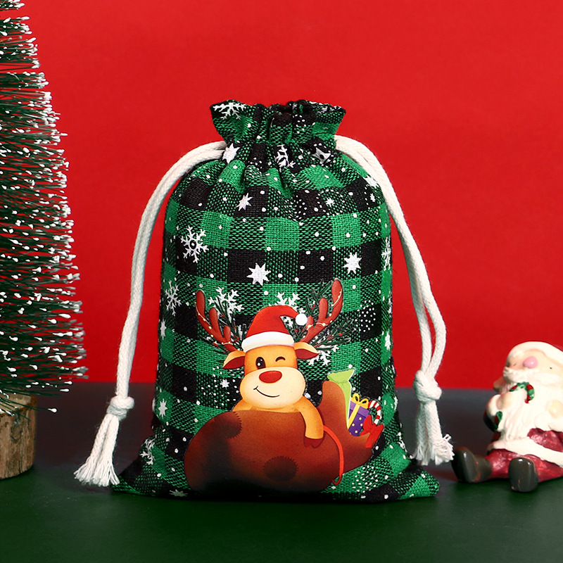Bolsa de algodón a cuadros de Navidad con cordón Bolsa de embalaje de regalo de caramelo de Navidad Calendario de Adviento bolsa pequeña al por mayor