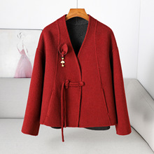 2025年新款新中式双面呢羊驼毛大衣中短款秋冬桑蚕丝羊毛呢外套女