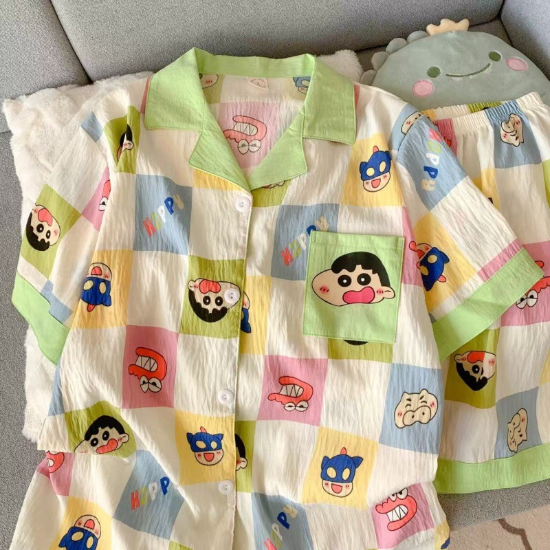 Douyin Xiaohongshu transmisión en vivo estilo caliente verano nube pijamas de algodón mujeres de manga corta casual de dibujos animados traje de servicio a domicilio para estudiantes image 7