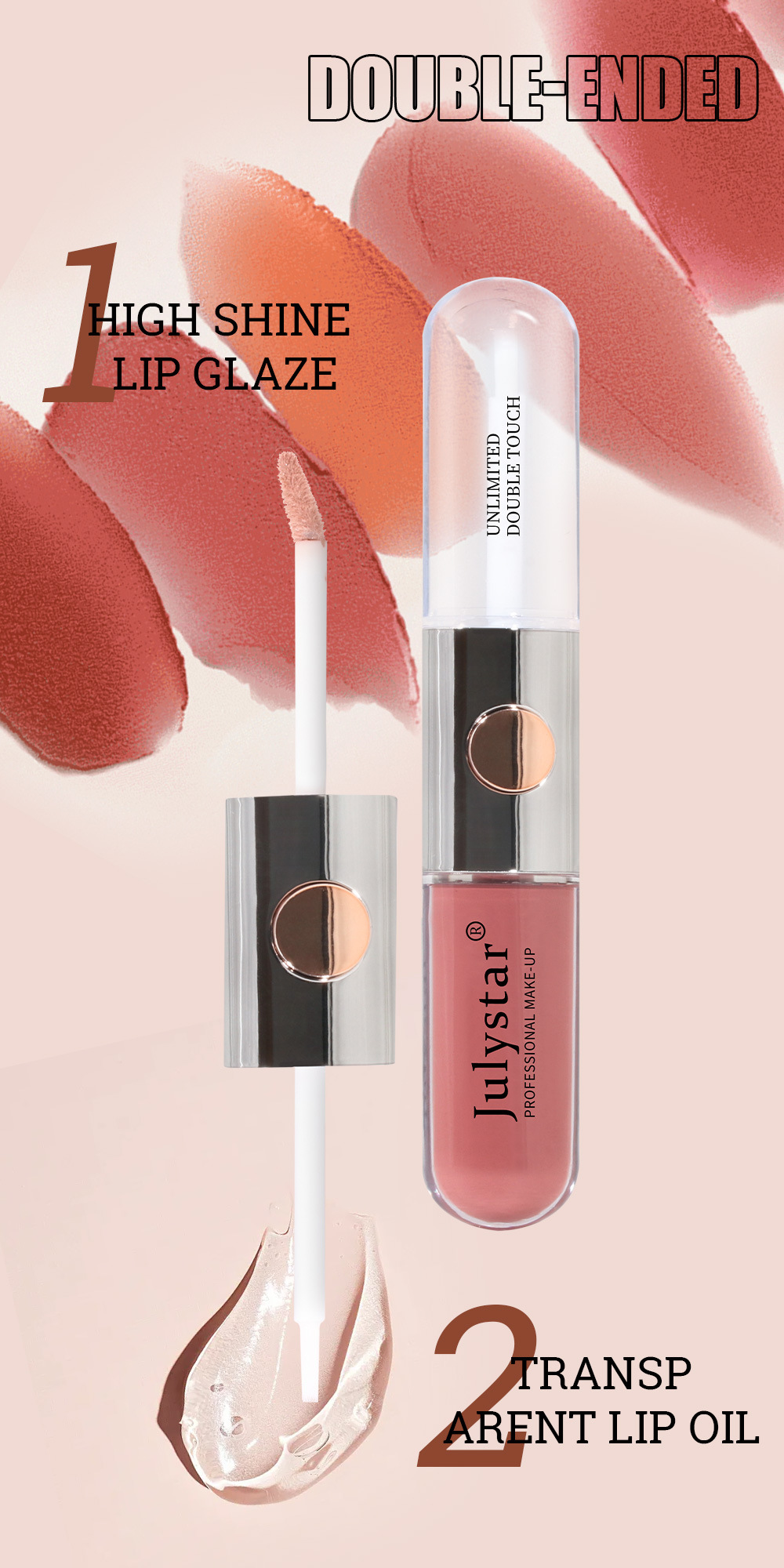 Julystar Beauty's double-head mirror lip gloss is easy to apply and does not fade or stick to a cup of water Application Scenario