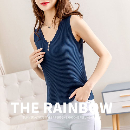 Ice silk suspender vest women's summer women's clothes new V-neck slim back net red sleeveless underlining shirt