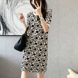 8156#小香风设计感冰丝连衣裙夏季新款高端轻奢短袖针织中