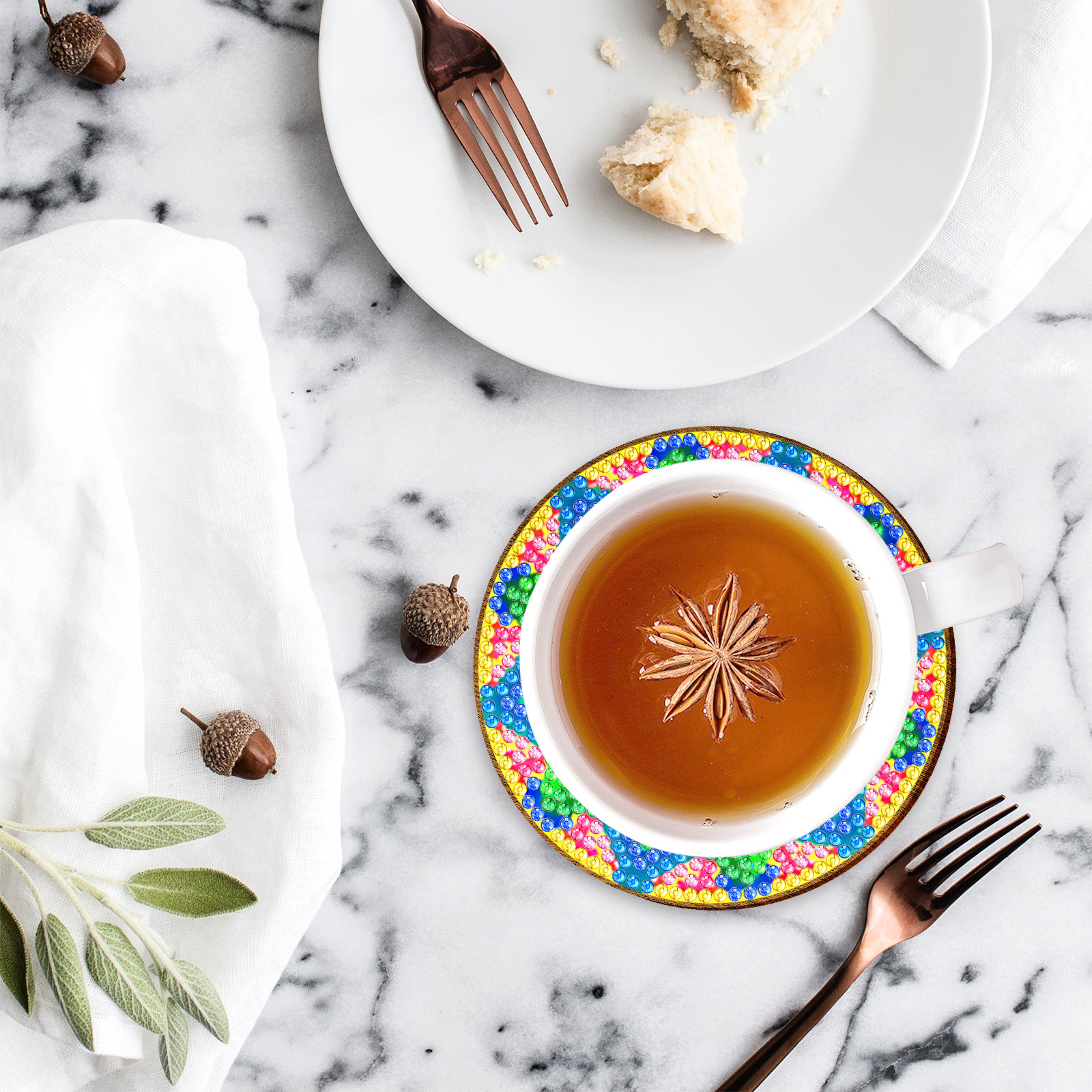 Accesorios para pintura de diamantes DIY: Posavasos de mandala con pegatinas de diamantes y bordados, con soporte para tazas. Posavasos de gran venta transfronteriza disponibles para venta al por mayor.