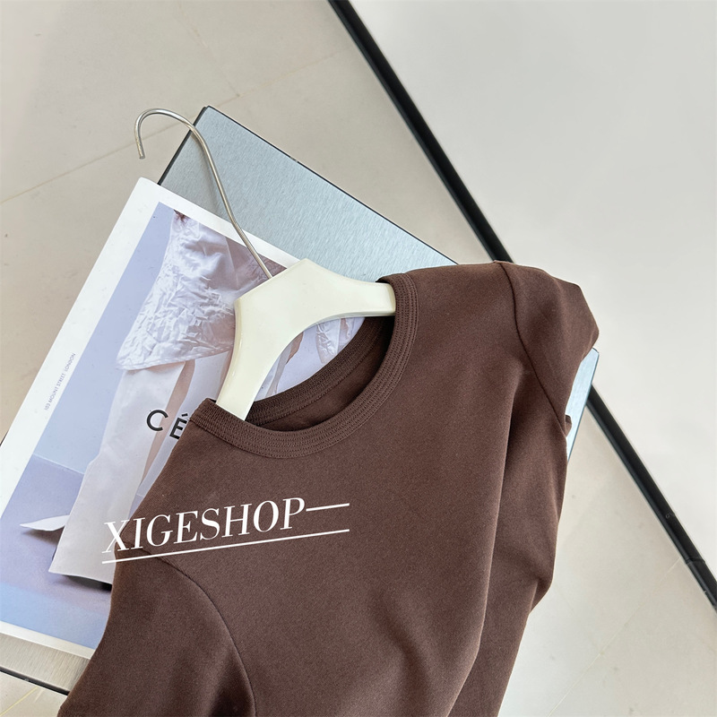 Early Autumn Soft Brushed Short-Sleeve Round Neck T-Shirt for Women, Slimming Versatile Basic Solid Color Slim Fit Regular Shoulder Top Base Shirt