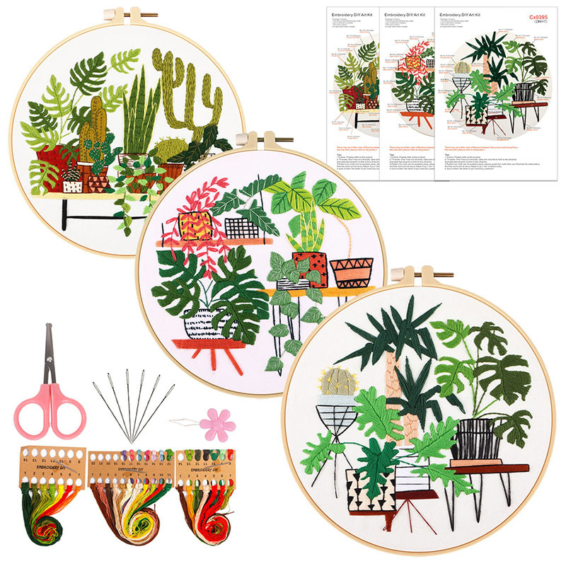 Planta de jardín hecho a mano DIY tela novato europeo bordado flores y plantas material paquete kit costura traje inglés