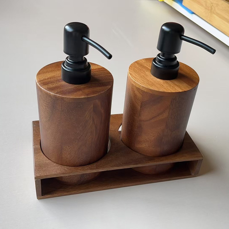 Botella de emulsión de madera sólida, botella vacía de madera sólida, limpiador de manos de lujo ligero, champú de baño, tanque de champú