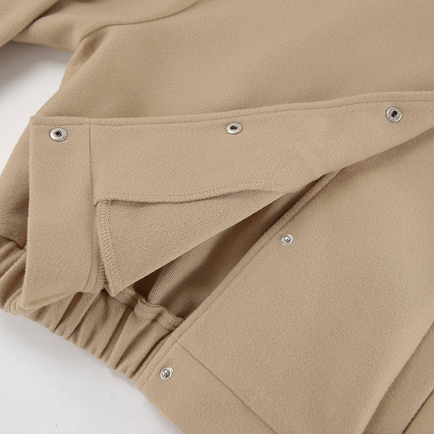 Damenbekleidung 2024 Herbst- und Winterdesign Fliegerjacke Mode Khaki Dicker Stehkragen Wollmantel Pendeln Damenbekleidung_voghion.com