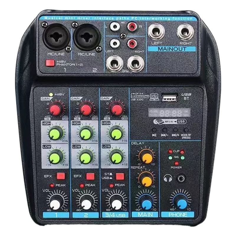 Mezclador pequeño de 4 vías con reverb etapa teléfono móvil computadora grabación en vivo USB DJMixer Mezclador