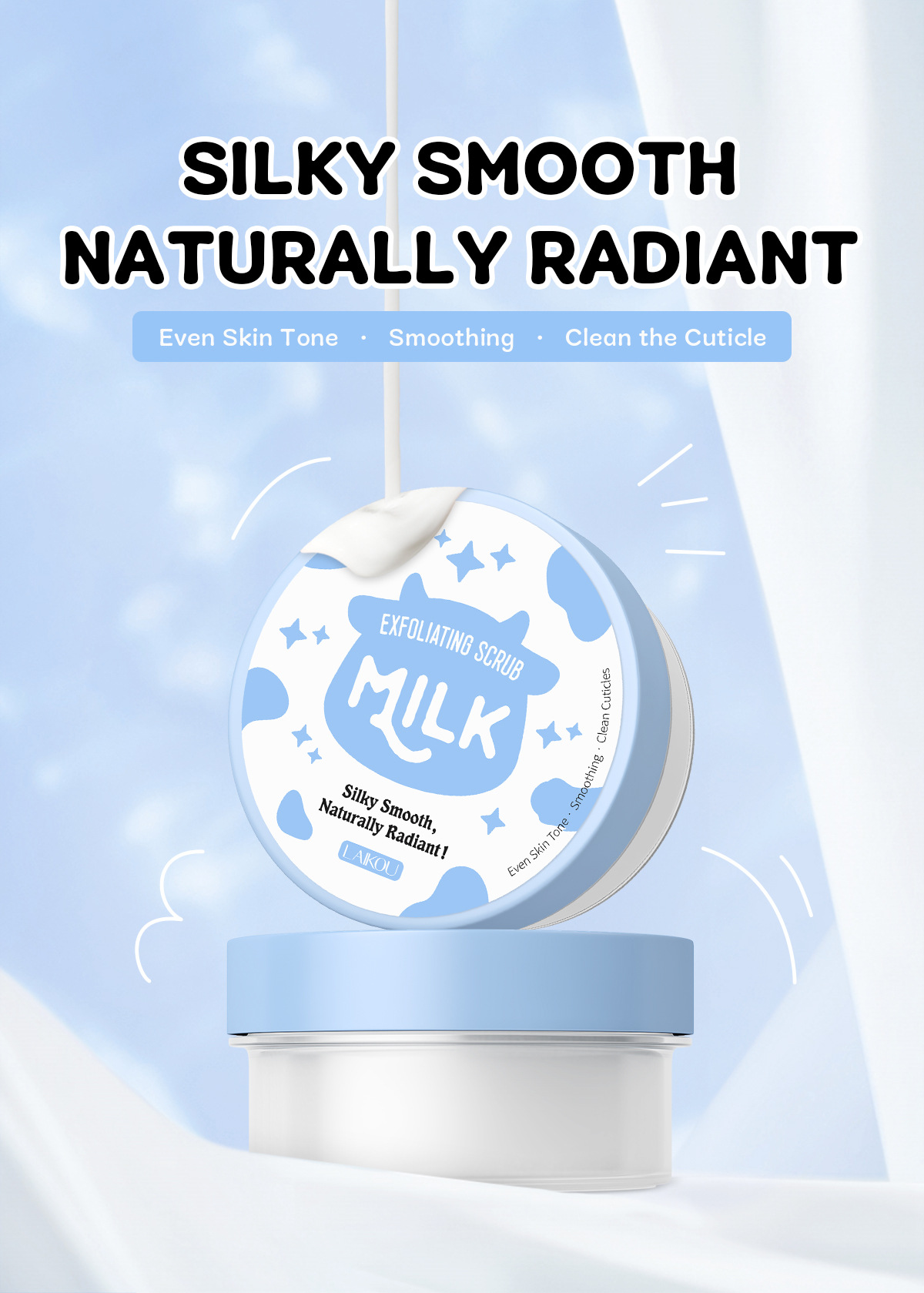 Manufacturer's in-stock cross-border LAIKOU milk Scrub 90g brightening skin tone, hydrating and moisturizing Specification drawing